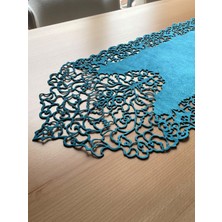 Ergüven Home Mavi Süet Kumaş Ince Kesim Runner Sehpa Boyu 40X100CM
