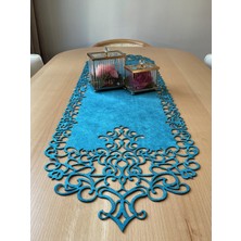 Ergüven Home Mavi Süet Kumaş Runner Konsol Boyu 40X120 Cm
