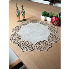 Ergüven Home Bej (Koyu Krem) Süet Kumaş Yuvarlak Amerikan Servis Supla Takımı 6'Lı 35 x 35 cm