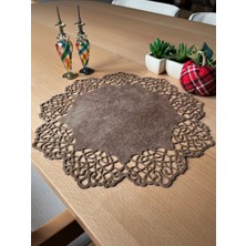 Ergüven Home Sütlü Kahverengi Süet Kumaş Yuvarlak Amerikan Servis Supla Takımı 6'Lı 35 x 35 cm