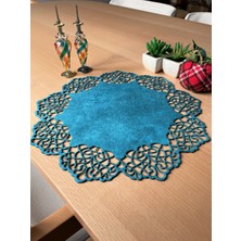 Ergüven Home Mavi Süet Kumaş Yuvarlak Amerikan Servis Supla Takımı 6'Lı 35 x 35 cm