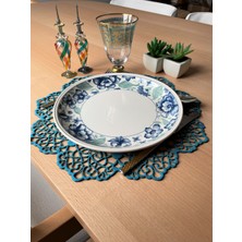 Ergüven Home Mavi Süet Kumaş Yuvarlak Amerikan Servis Supla Takımı 6'Lı 35 x 35 cm