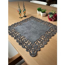 Ergüven Home Koyu Gri Süet Kumaş Kare Amerikan Servis Takımı Supla 6'Lı 35 x 35 cm