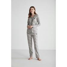 U.S. Polo Assn.   Kadın Gri Melanj Boydan Patlı Pijama Takımı  16966