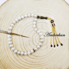 Amberkan Hakiki Inci Taneli Gümüş Imameli Altın Kaplama Tesbih