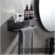 Mavi Trend Dekoratif Metal Siyah Mutfak Banyo Rafı Havlu Askılık Duvar Rafı ve Askılık