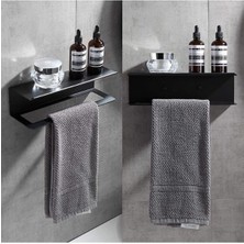 Mavi Trend Dekoratif Metal Siyah Mutfak Banyo Rafı Havlu Askılık Duvar Rafı ve Askılık