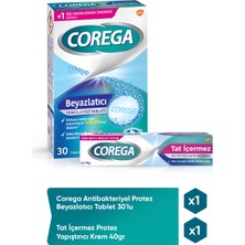 Corega Antibakteriyel Protez Beyazlatıcı Tablet 30'lu + Tat Içermez Protez Yapıştırıcı Krem 40 gr