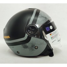 Sway 715 Gemini Mat Black Grey Yarım Kask - Şefaf Vizörlü