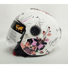 Sway 715 Iris White Pink Yarım Kask - Şefaf Vizörlü