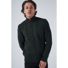 Trist Star Erkek Haki Saç Yürütme Arka Kol Selanik Dik Yaka Cepli Triko Yün Hırka TRIST-5298