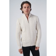 Trist Star Erkek Bej Saç Yürütme Arka Kol Selanik Dik Yaka Cepli Triko Yün Hırka TRIST-5298