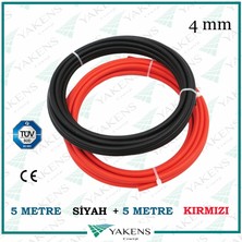 Yakens Enerji Solar Kablo (5m+5m) 4 mm Güneş Paneli Kablo Seti Siyah Kırmızı