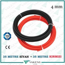 Yakens Enerji Solar Kablo (35M+35M) 4 mm Güneş Paneli Kablo Seti Siyah Kırmızı