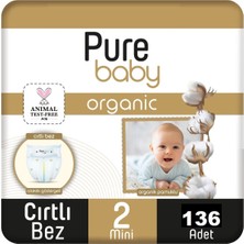 Pure Baby Organic Bebek Bezi 2 Numara Mini 3-6 kg 136 Adet