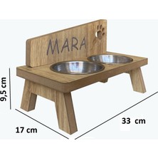 Nursoft Ahşap Kedi Mama Kabı Standı Özel Isim Baskılı Kedi Köpek Su Kabı NR-0093