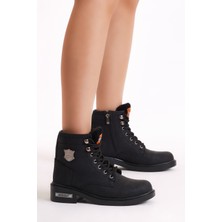 Tonny Black Unisex Siyah Bağcıklı ve Fermuarlı Bot