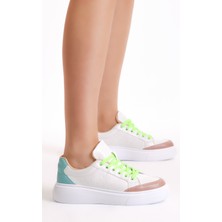 Tonny Black Kadın Beyaz Yeşil Poli Taban Bağcıklı Spor Ayakkabı