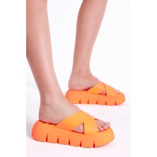 Tonny Black Kadın Oranj Çapraz Bantlı Yüksek Taban Terlik