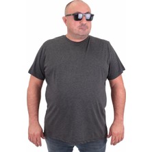 Moc Grande Büyük Beden Erkek Basic Tişört 11100 Antrasit Melanj Kısa Kol Bisiklet Yaka