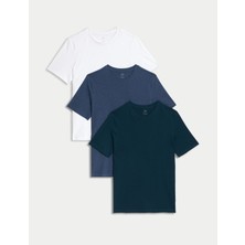 Marks & Spencer Saf Pamuklu 3'lü Yuvarlak Yaka T-Shirt