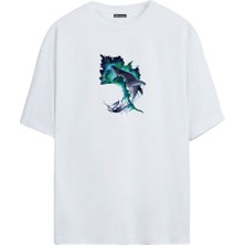 The Wert Balina Baskılı Beyaz Oversize Tshirt