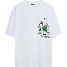 The Wert Kral Kurbağa Baskılı Beyaz Oversize Tshirt