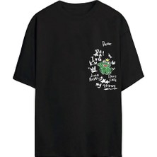 The Wert Kral Kurbağa Baskılı Siyah Oversize Tshirt