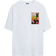 The Wert Ateş Metni Çizgi Roman Baskılı Beyaz Oversize Tshirt