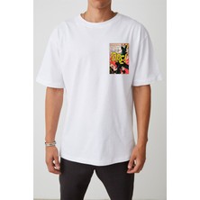 The Wert Ateş Metni Çizgi Roman Baskılı Beyaz Oversize Tshirt