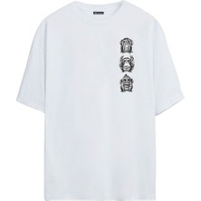 The Wert Üç Bilge Maymun Baskılı Beyaz Oversize Tshirt