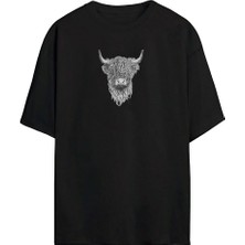 The Wert Iskoç Sığır Baskılı Siyah Oversize Tshirt