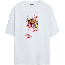 The Wert Joker Smile Baskılı Beyaz Oversize Tshirt