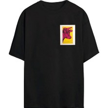 The Wert Pembe Inek Baskılı Siyah Oversize Tshirt