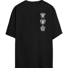 The Wert Üç Bilge Maymun Baskılı Siyah Oversize Tshirt