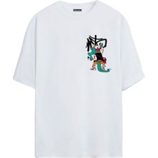 The Wert Timsah Grafiti Baskılı Beyaz Oversize Tshirt