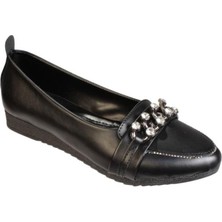 Yaz Kış Ayakkabı Yazkış Kadın Siyah Beyaz Cilt Üzeri Taşlı Rahat Taban Babet