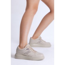 Tonny Black Kadın Bej Poli Taban Yanı Şeritli Bağcıklı Sneaker
