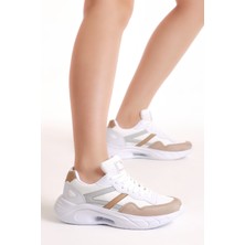 Tonny Black Kadın Beyaz Toprak Faylon Taban Şeritli Bağcıklı Spor Ayakkabı