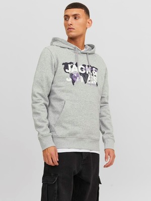 Jack & Jones Jcodust Sweat Hood Sn Erkek Gri Sweatshirt 12240214-Grey