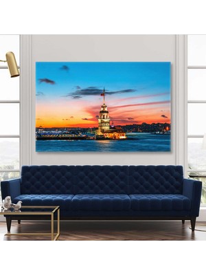 SML Tablo Kız Kulesi Istanbul Maiden's Tower Uçan Kuşlar Gün Batımı Manzara Kanvas Tablo