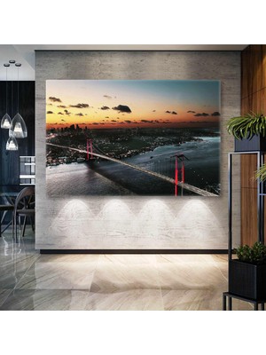 SML Tablo Istanbul Boğaz Köprüsü Havadan Görünümü Günbatımı Kanvas Tablo