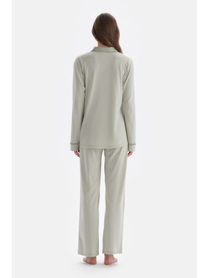 Dagi Açık Yeşil Saten Yaka Detaylı Örme Pijama Takımı