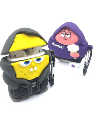 Zen AI Airpods 1/2. Nesil Uyumlu Sevilen Çizgi Karakter Sponge Bob Hoodie Tasarımlı Hediye Kılıf