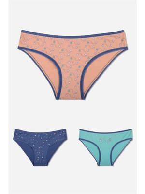 Baykar Kız Çocuk Pamuklu Baskılı Bikini Kesim Külot 3'lü Paket Renkli