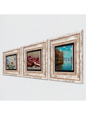 Pinecone Claude Monet Sonbahar, Kelebekli Çiçek, Nar Taş Duvar Tablosu Çerçeveli Duvar Dekoru 3 Parça Tablo Seti Wall Art T3-1188