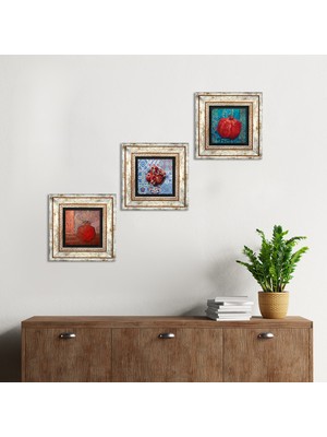 Pinecone Stone Nar Çerçeveli Taş Duvar Tablosu 3’lü Set - Dekoratif Modern Sanat, Ev ve Ofis Dekoru |TK3-190|