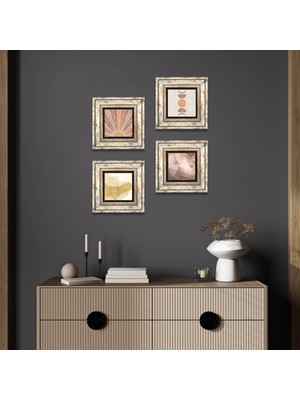 Pinecone Stone Minimalist, Soyut Sanat Çerçeveli Taş Duvar Tablosu 4’lü Set - Dekoratif Modern Sanat, Ev ve Ofis Dekoru |TK4-1196|