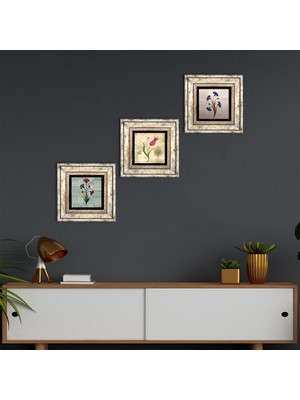 Pinecone Stone Ebru Sanatı, Lale Çerçeveli Taş Duvar Tablosu 3’lü Set - Dekoratif Modern Sanat, Ev ve Ofis Dekoru |TK3-65|