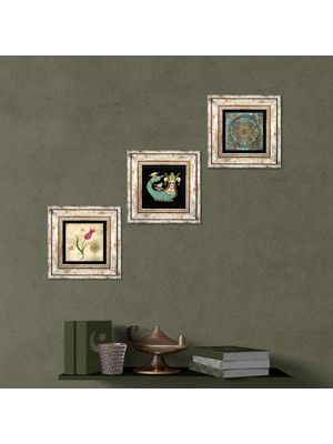 Pinecone Stone Yaşam Çiçeği, Lale Ebru Sanatı, Şahmeran Çerçeveli Taş Duvar Tablosu 3’lü Set - Dekoratif Modern Sanat, Ev ve Ofis Dekoru |TK3-656|